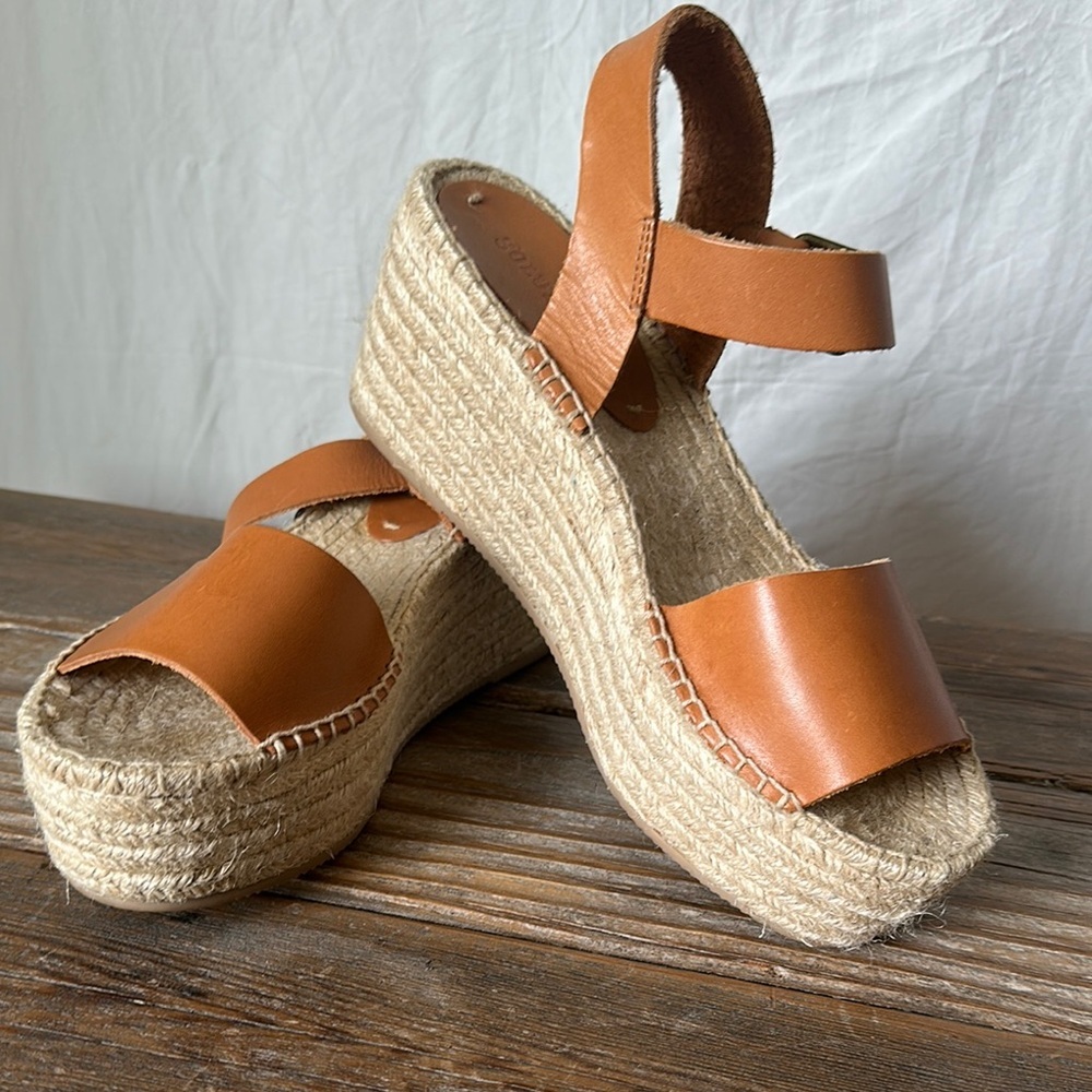 Classic Tan Leather Espadrille Platform Sandals